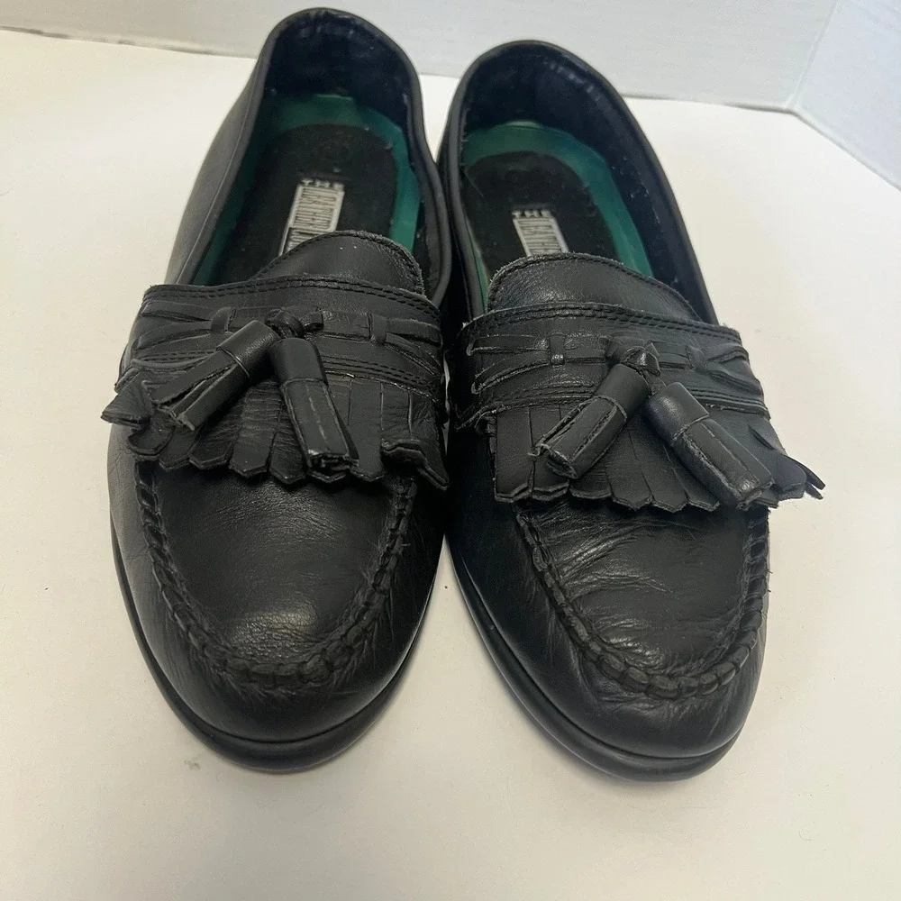 VTG Mens Black Leather Tassel Loafers 9.5 Dress Slip On Shoes Academia Retro 90s